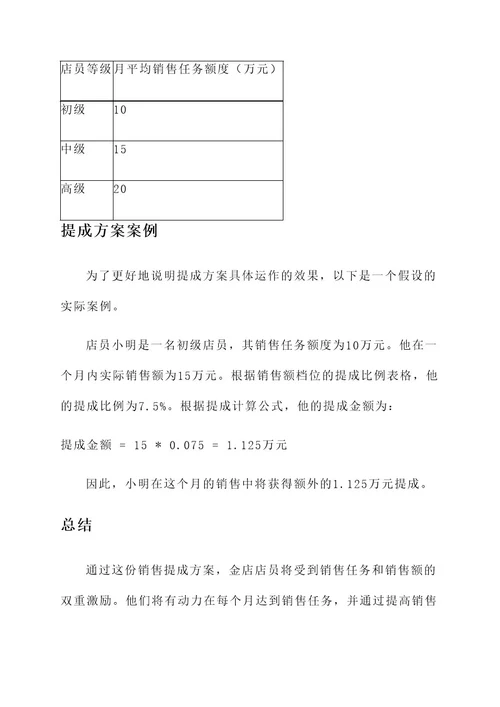 金店店员销售提成方案