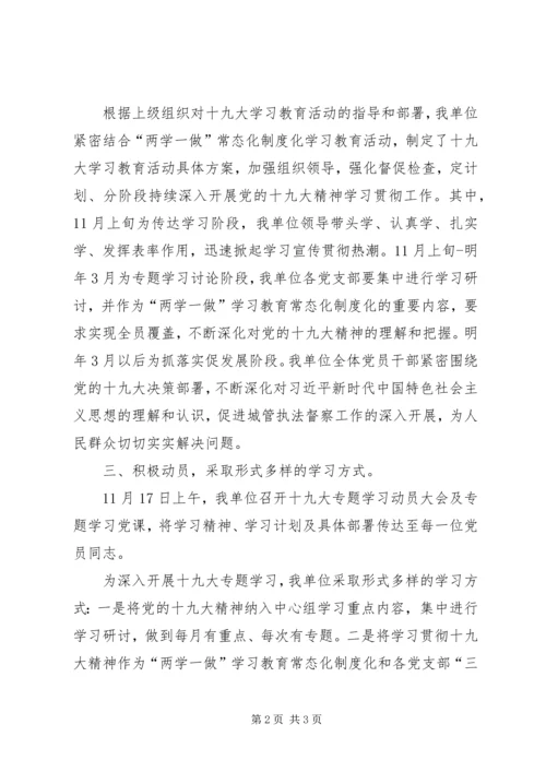 学习贯彻十九大精神情况报告 (2).docx