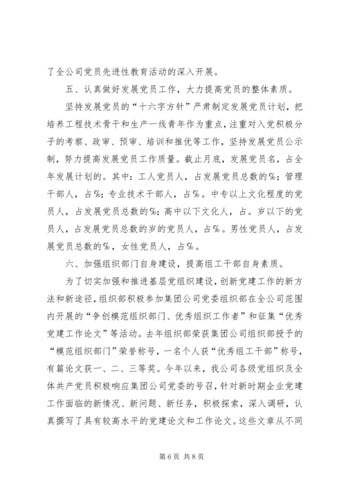 企业党委组织部工作总结精编.docx