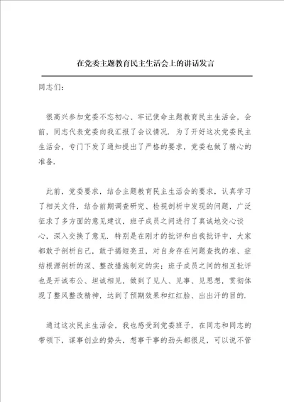 在党委主题教育民主生活会上的讲话发言