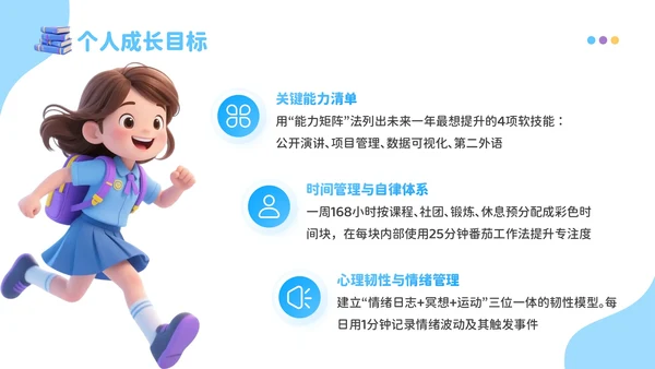 蓝色3D风成长新起点：开学季新学年规划开学班会PPT模板