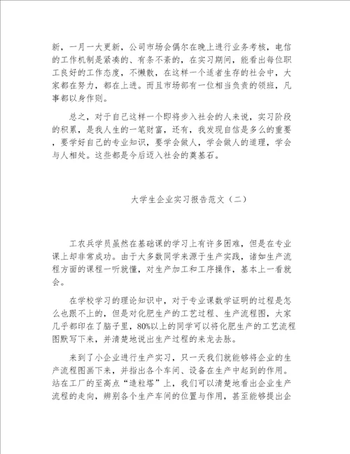 大学生实习报告大学生企业实习报告范文