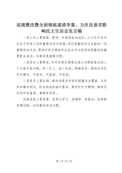 巡视整改暨全面彻底肃清李嘉、万庆良恶劣影响民主生活会发言稿.docx