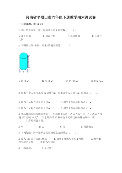 河南省平顶山市六年级下册数学期末测试卷附参考答案（实用）.docx