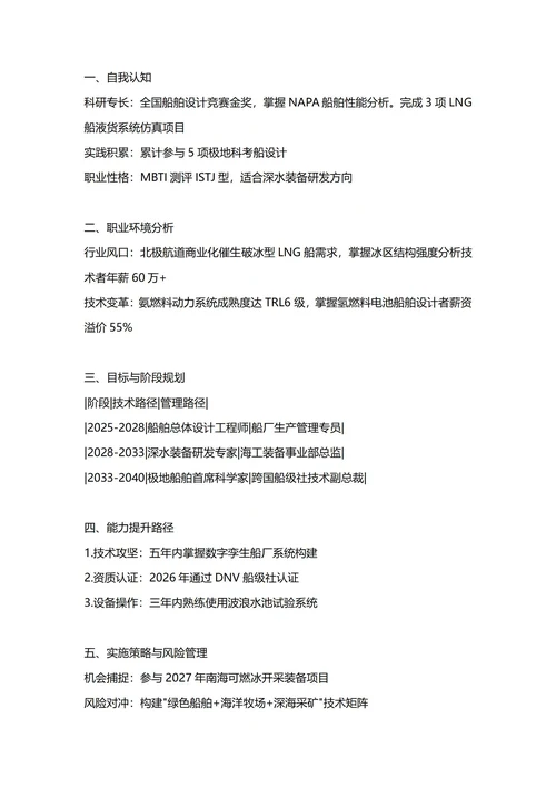 大学生职业生涯规划书(船舶与海洋工程专业)