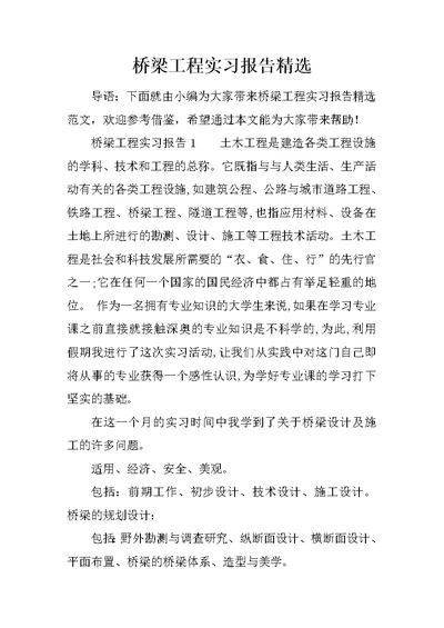 桥梁工程实习报告精选