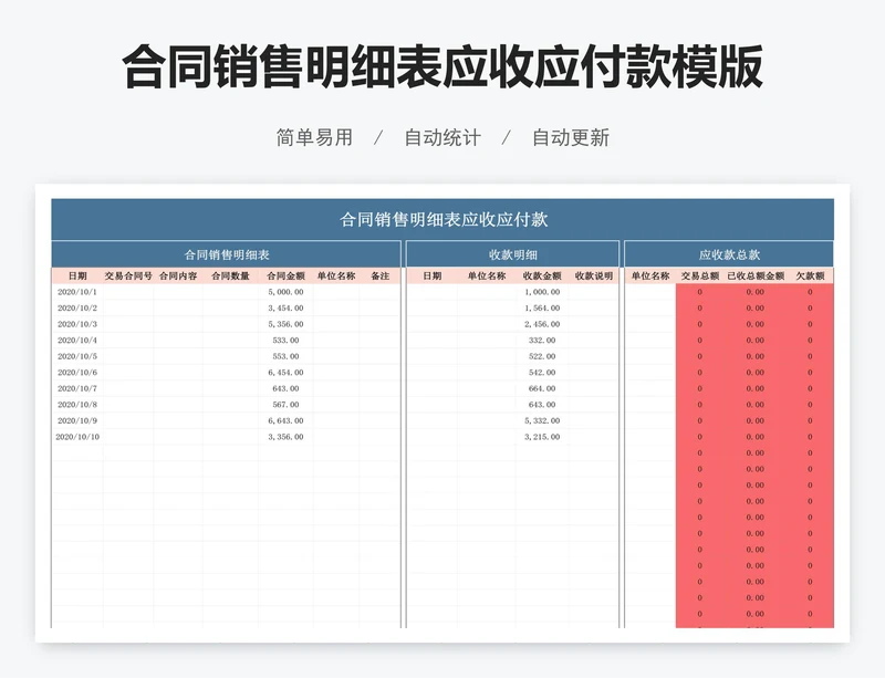 合同销售明细表应收应付款模版