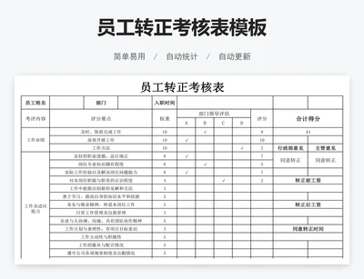 员工转正考核表模板