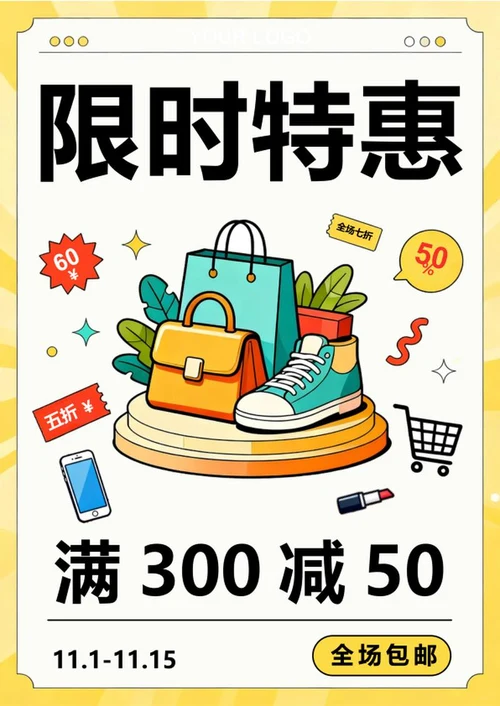 简约手绘扁平风电商大促营销活动海报