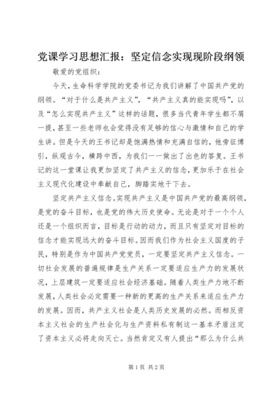 党课学习思想汇报：坚定信念实现现阶段纲领.docx