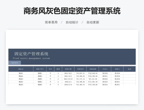 商务风灰色固定资产管理系统