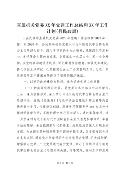 直属机关党委XX年党建工作总结和XX年工作计划(县民政局).docx