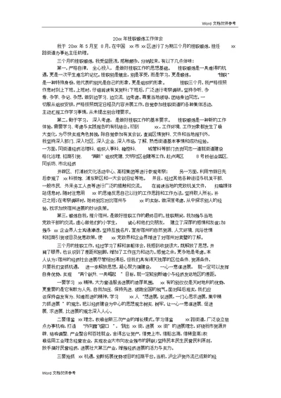 20xx年挂职锻炼工作体会