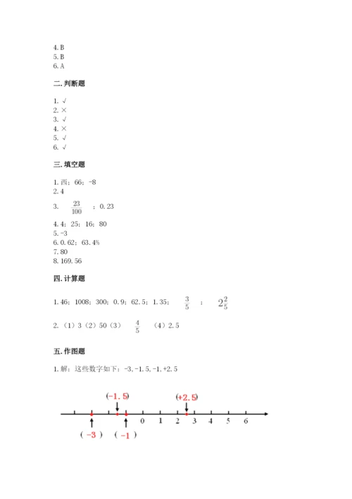 永靖县六年级下册数学期末测试卷（基础题）.docx