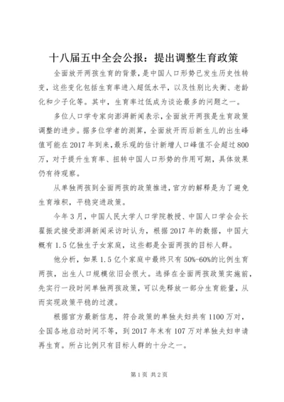 十八届五中全会公报：提出调整生育政策.docx