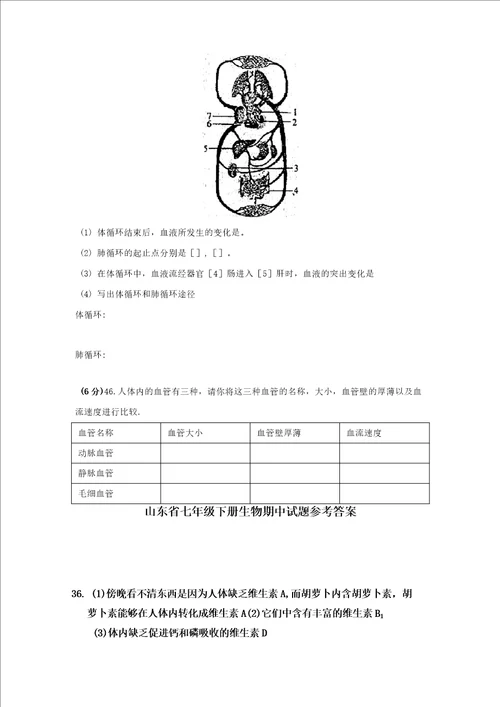 完整版济南版20182019七年级下册生物期中试题附答案