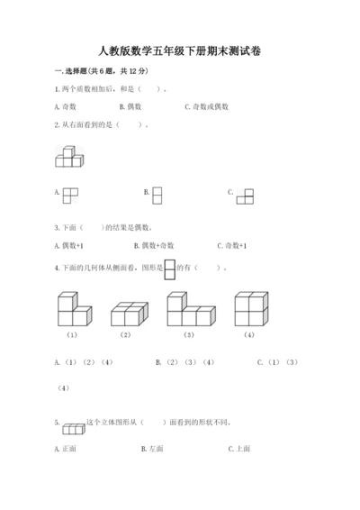 人教版数学五年级下册期末测试卷及完整答案（精品）.docx