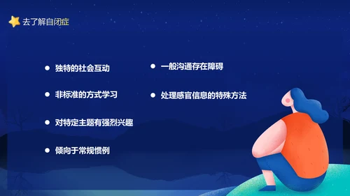 关爱自闭症患者，月亮PPT模板