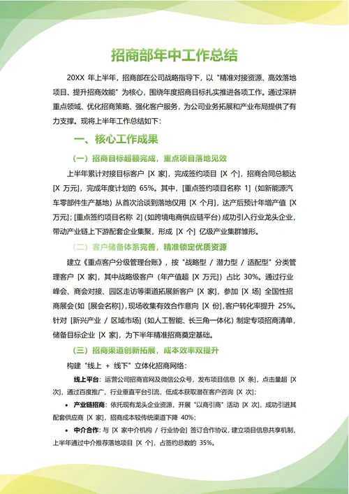 招商部年中工作总结(年度年终通用)