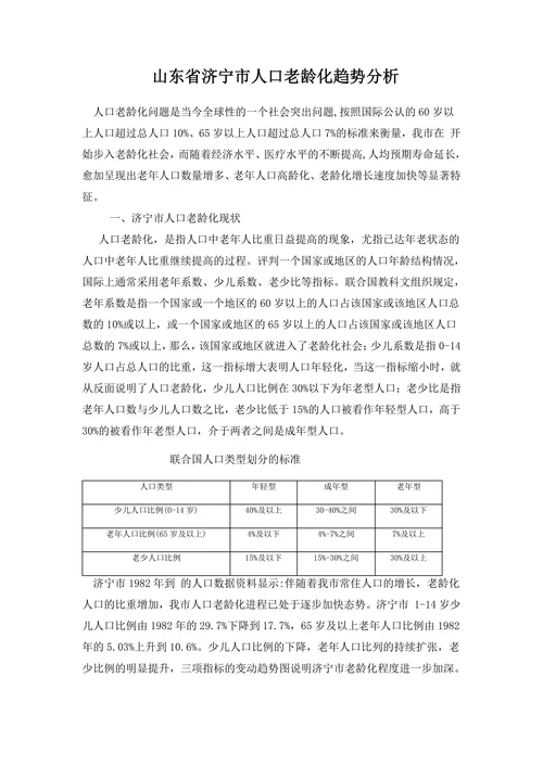 山东省济宁市人口老龄化趋势分析