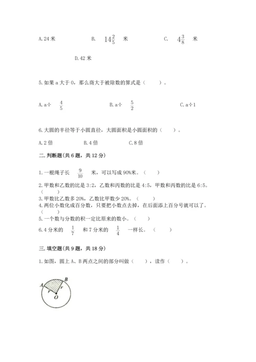 人教版六年级上册数学期末测试卷含答案【a卷】.docx