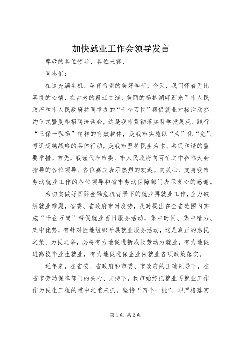 加快就业工作会领导发言.docx