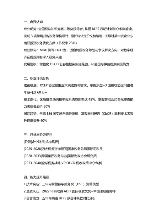大学生职业生涯规划书(国际税收专业)