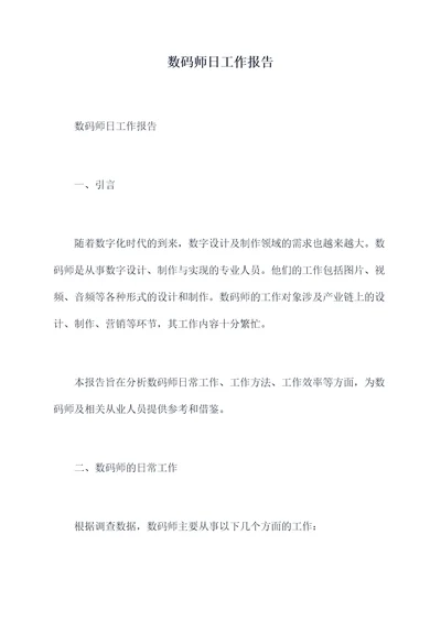数码师日工作报告