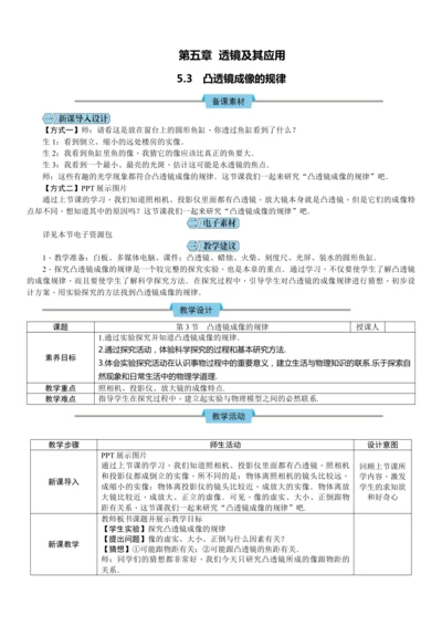 5.3　凸透镜成像的规律（教学设计）（表格式）【2024人教新版八上物理高效完全备课】