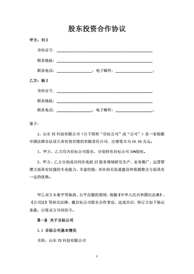 股东投资合作协议