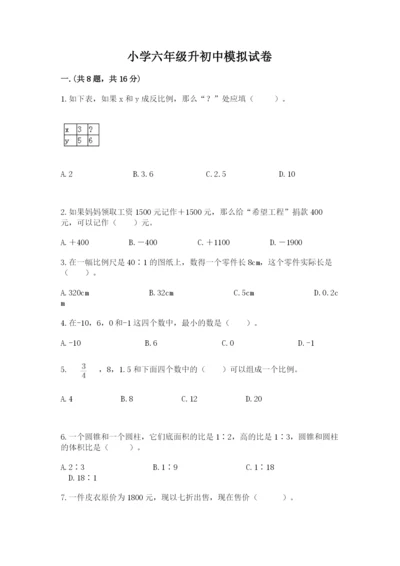 小学六年级升初中模拟试卷含答案【预热题】.docx