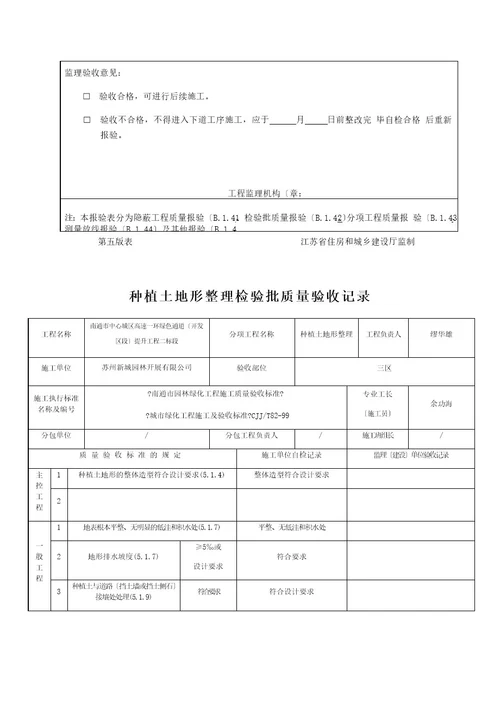 种植土地形整理检验批质量验收记录