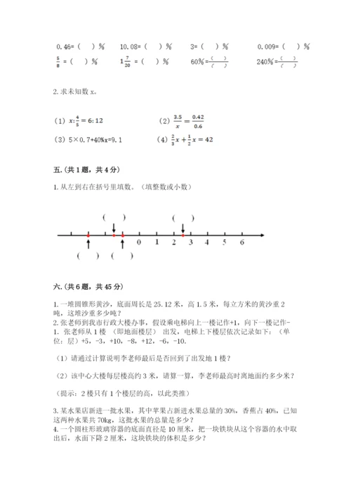 小学六年级下册数学摸底考试题及答案（历年真题）.docx