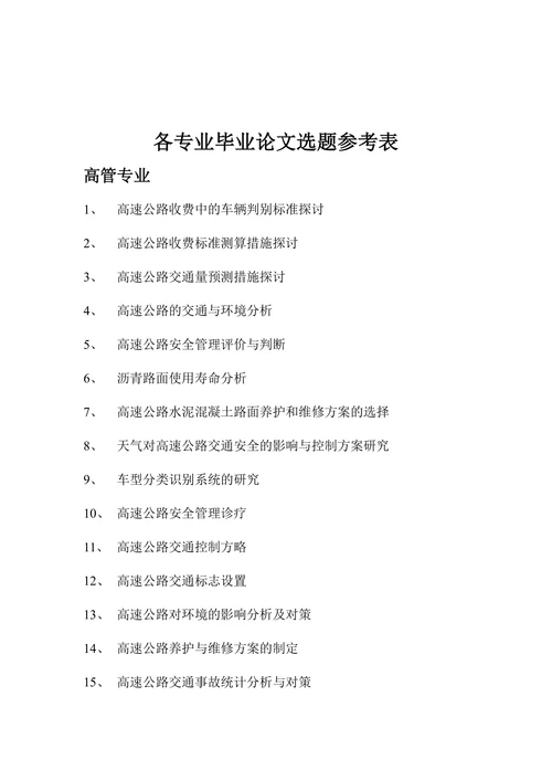 各专业毕业论文选题参考表