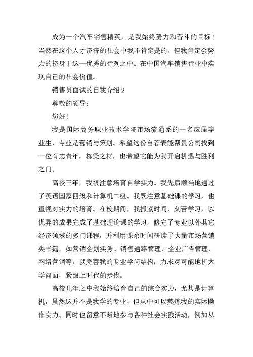 销售员面试自我介绍模板范文