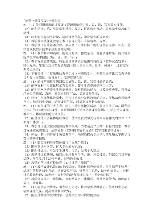 教师课堂教学评价大全附带评语修订版