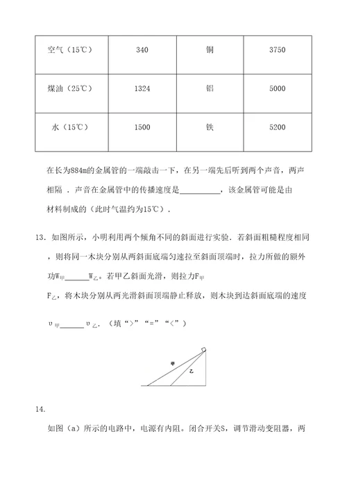 理科实验班招生考试物理试卷