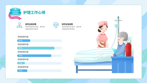 蓝绿色手绘插画风医药医疗护理行业工作汇报PPT