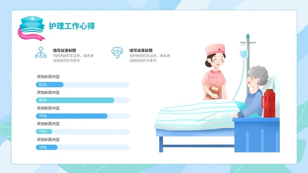 蓝绿色手绘插画风医药医疗护理行业工作汇报PPT