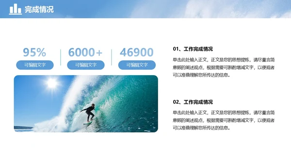 蓝色实拍励志风格海浪帆船冲浪凝心聚力破浪前行年中总结模板