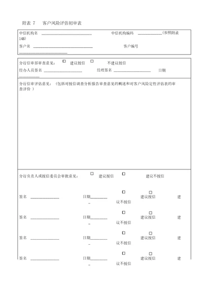 麦肯锡中信银行table7客户风险评估初审表