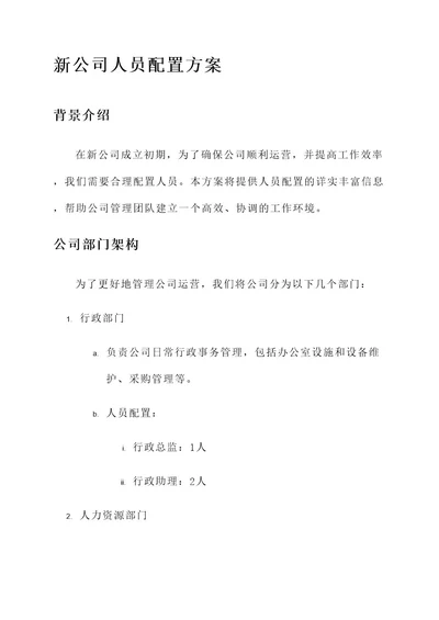 新公司人员配置方案