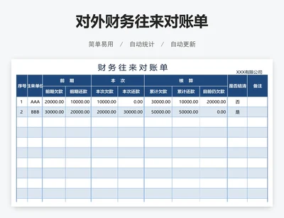 对外财务往来对账单