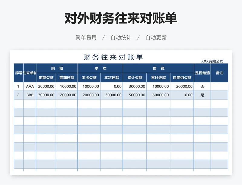 对外财务往来对账单