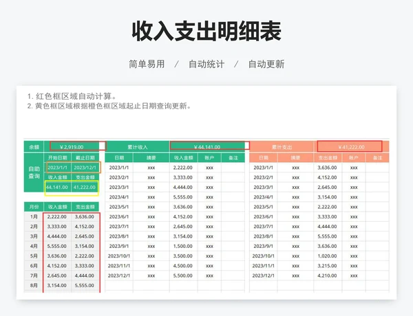 收入支出明细表