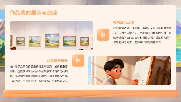 橙黄色卡通风艺术作品集PPT