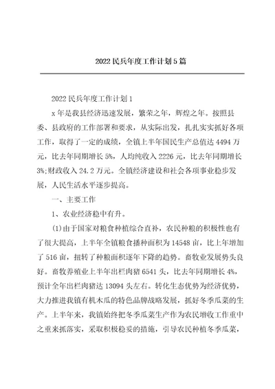 2022民兵年度工作计划5篇