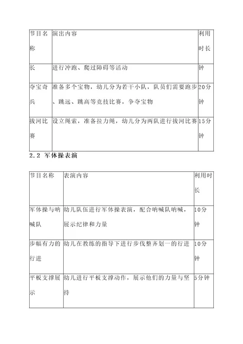 幼儿园军体展示节目方案