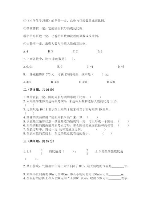 河南省平顶山市六年级下册数学期末测试卷精品（易错题）.docx