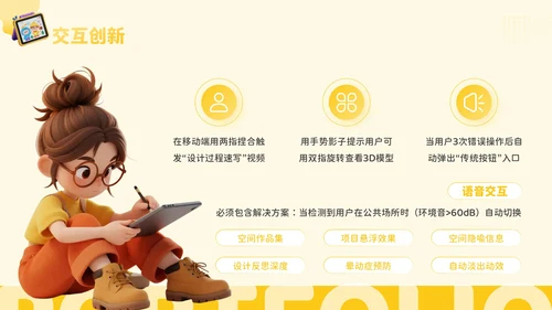 橙黄色3D风艺术设计师个人作品集PPT模板